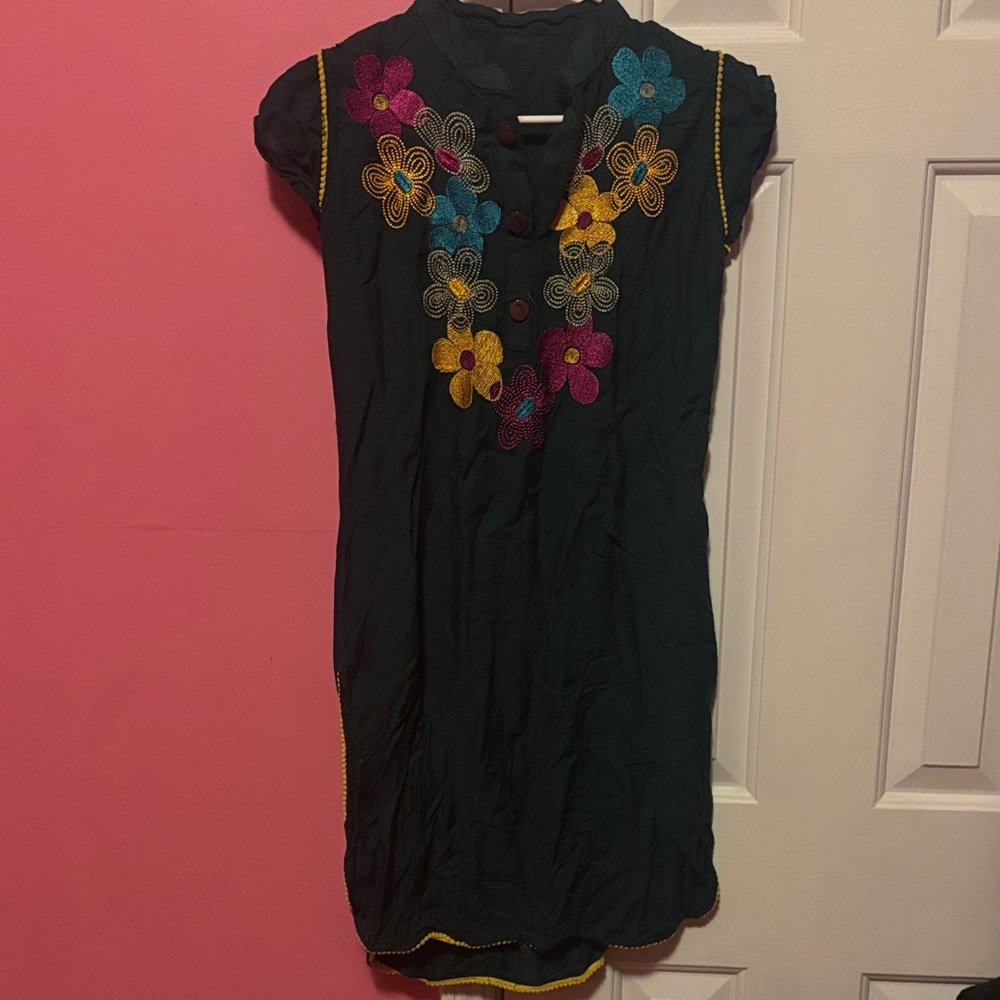 Floral Embroidered Black Dress